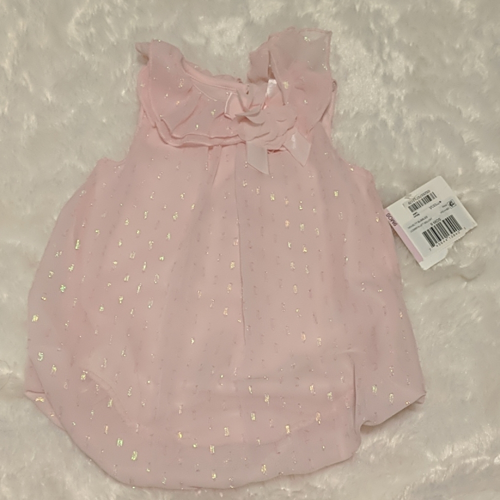 Pink shimmer ruffle romper with matching headband